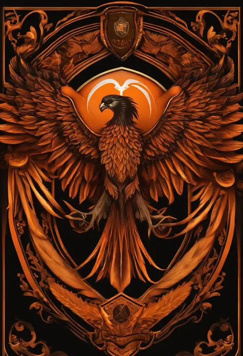 Orange and black football team shield with a phoenix