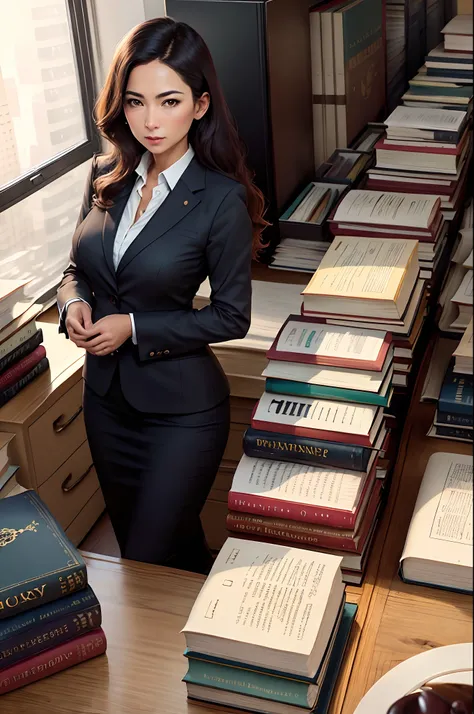 Lawyer working with many books in office