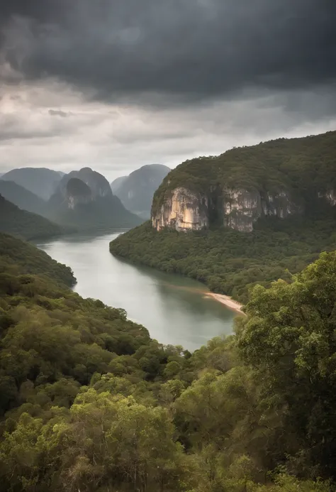 Paisagem, natureza, rio corrente, arvores, nuvens