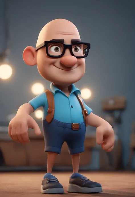 Cartoon character of a man with black glasses and a blue shirt, animation character, Caractere estilizado, animation style rendering, 3D estilizado, Arnold Maya render, 3 d render stylized, toon render keyshot, Personagem 3D, Personagem 3D, 3d rendering st...