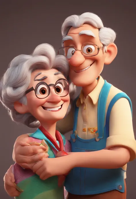 Estilo Pixar: Old woman is holding a brown-eyed girl and in her other hand he is holding a pair of scissors and is trying to cut off the boys testicles,3D Poster,Disney