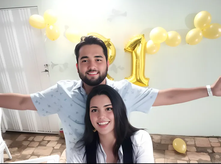 There is a man and a woman posing for a photo with balloons, Directed by: Nandor Soldier, andrea rocha, Malika Favre, Marischa Becker, david rios ferreira, 🤬 🤮 💕 🎀, 1614572159, Directed by: Willian Murai, Parece Fabiula Nascimento, Directed by: Daniel Lies...