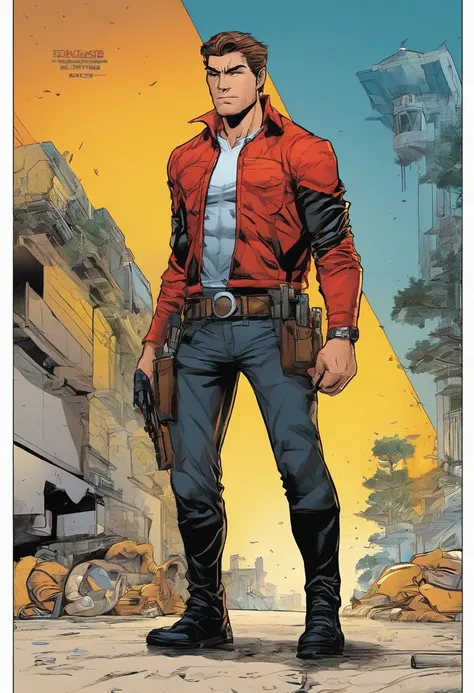 Homem com camisa preta, Black pants with gun holsters, Luvas, capacete de corrida preta vermelho amarelo, capacete, sem rosto, sai do nevoeiro