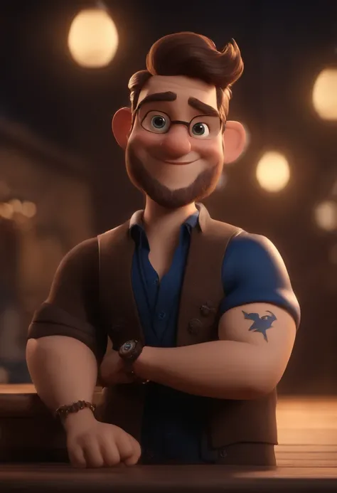 personagem dos desenhos animados de um homem, with his arms tattooed with a black shirt, animation character, Caractere estilizado, animation style rendering, 3D estilizado, Cartaz Disney, 3 d render stylized, toon render keyshot, Personagem 3D, Personagem...