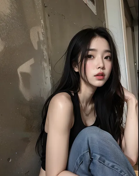 there is a woman sitting on the floor with a cell phone, Heonhwa Choe, menina coreana, Ulzzang, Mulher sul-coreana bonita, Jaeyeon Nam, linda mulher coreana jovem, mulher coreana jovem bonita, Gongbi, Jinyoung Canela, Asian girl with long hair, Artista cor...