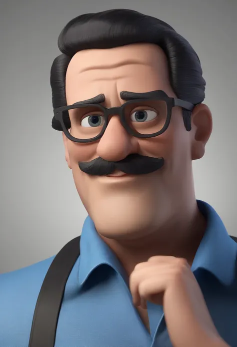 Cartoon character of a man with black glasses and a blue shirt, animation character, Caractere estilizado, animation style rendering, 3D estilizado, Arnold Maya render, 3 d render stylized, toon render keyshot, Personagem 3D, Personagem 3D, 3d rendering st...