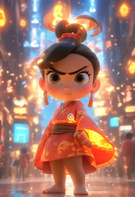 （Estilo Pixar),Uma menina chinesa de cinco anos，mochila grande，chests，Pedras preciosas、moedas de ouro，Modelo de personagem em miniatura, fonte de luz da direita para a esquerda, Rum lighting, fonte de luz da direita para a esquerda, Realistic proportions, ...