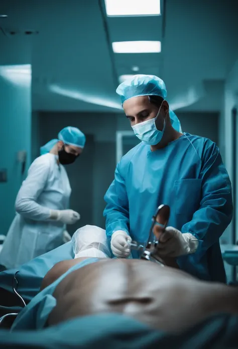 Two handsome doctors in blue gowns and surgical instruments in a hospital, surgery room, surgery, surgery room, cardiac surgery, Hospital, medical photography, Surgical Instruments, medical image, operate, Surgical Supplies, surgical gear, Medical, On the ...