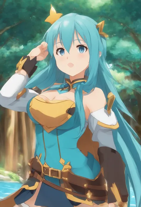 aqua del anime de konosuba mostrando los muslos y el trasero