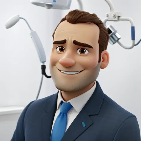 Gerar imagem estilo Disney Pixar, in very high quality, Man is a dentist, It must be inside a dental office