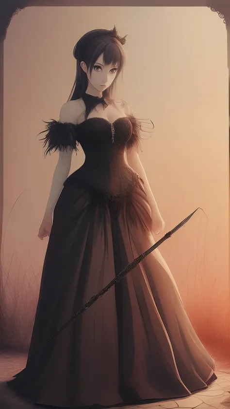 Create an image of a woman in gothic clothing, with anime features