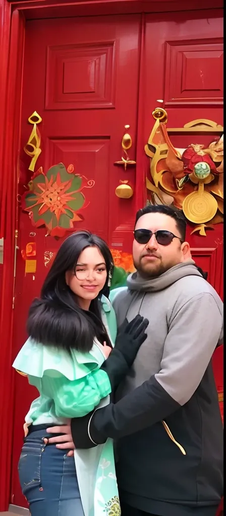 Theres a man and a woman standing in front of a red door, imagem de perfil, Tlaquepaque, foto de perfil, tomada em 2 0 2 0, Guanajuato, Fotografia tirada em 2 0 2 0, Imagem colorida, Massive decorated doors, foto do perfil, Casal feliz, imagem do avatar, v...