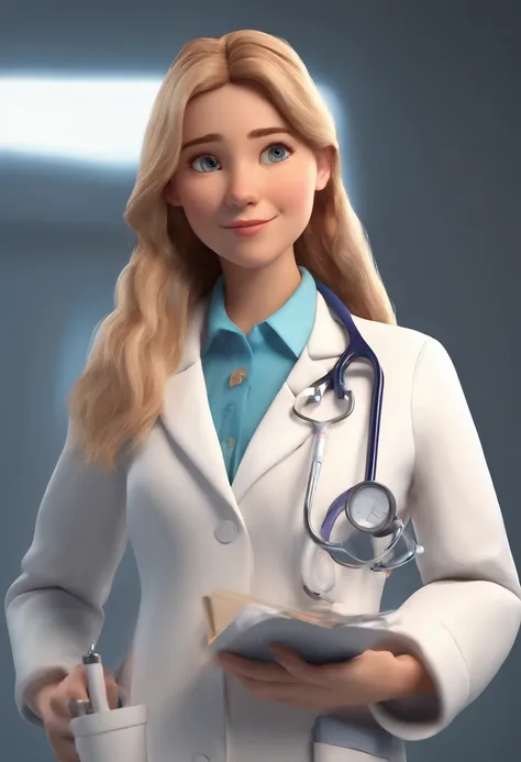 Estilo Pixar: Girl in white lab coat holding stethoscope ,3D Poster,Disney