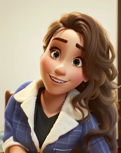 Mulher branca com cabelo longo cacheado no estilo pixar, alta qualidade, melhor qualiade