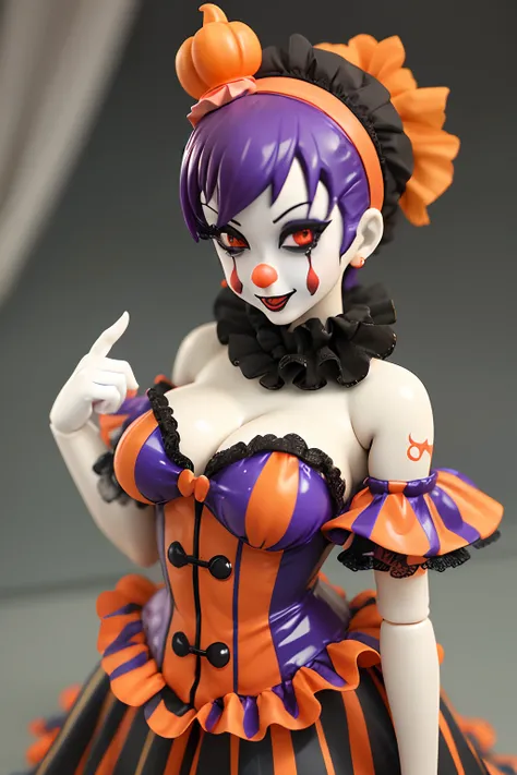 arafed clown ((scary)) ((halloween)), ((female)), ((clown)) ((Vey sexy)) , avant garde fashion model pop up parade figure, seductive anime girl, anime figure, (anime figurine), seductive. highly detailed, aoshima chiho, ( highly detailed figure ), pvc figu...