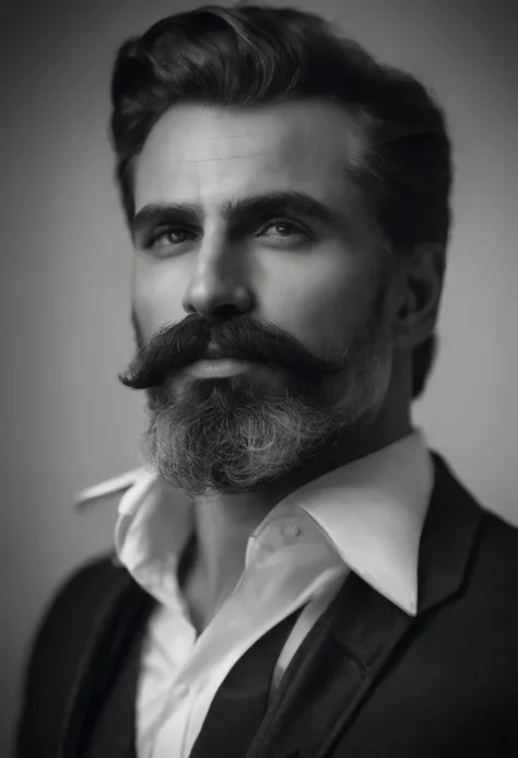 Hombre con barba y bigote en camisa negra, La mejor calidad,4k,8k,Hombre muy atractivo con barba, Vello facial bien cuidado, Lindo, impresionante, Realstic, Imagen ultrarrealista, Bigote natural, Hombre viejo,Retrato suave disparado 8K, Retrato muy detalla...