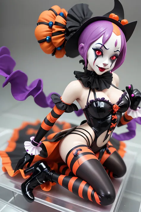 arafed clown ((scary)) ((halloween)), ((female)), ((clown)) ((Vey sexy)) , avant garde fashion model pop up parade figure, seductive anime girl, anime figure, (anime figurine), seductive. highly detailed, aoshima chiho, ( highly detailed figure ), pvc figu...