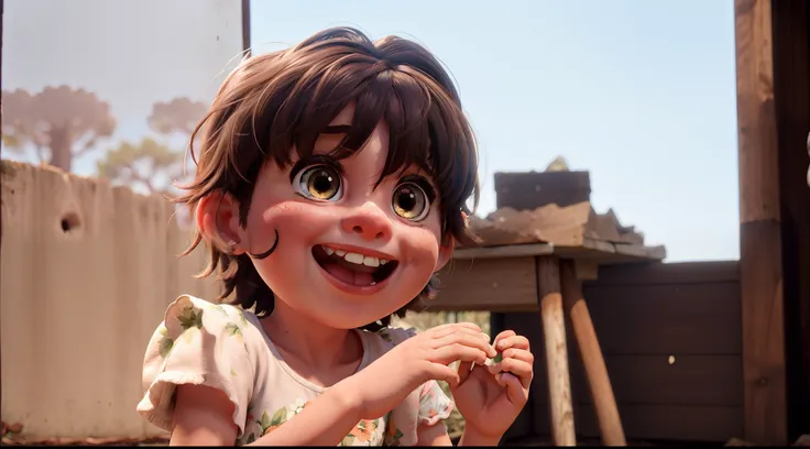 Child Girl Thick Mouth Big Eyes Smiling, fundo floresta