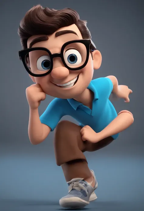 Cartoon character of a man with black glasses and a blue shirt, animation character, Caractere estilizado, animation style rendering, 3D estilizado, Arnold Maya render, 3 d render stylized, toon render keyshot, Personagem 3D, Personagem 3D, 3d rendering st...