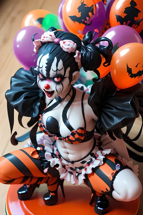 arafed clown ((scary)) ((halloween)), ((female)), ((clown)) ((Vey sexy)) , avant garde fashion model pop up parade figure, seductive anime girl, anime figure, (anime figurine), seductive. highly detailed, aoshima chiho, ( highly detailed figure ), pvc figu...