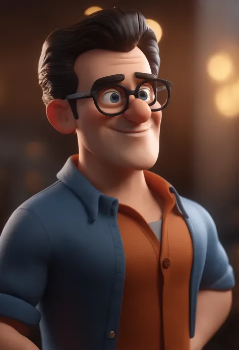 Cartoon character of a man with black glasses and a blue shirt, animation character, Caractere estilizado, animation style rendering, 3D estilizado, Arnold Maya render, 3 d render stylized, toon render keyshot, Personagem 3D, Personagem 3D, 3d rendering st...