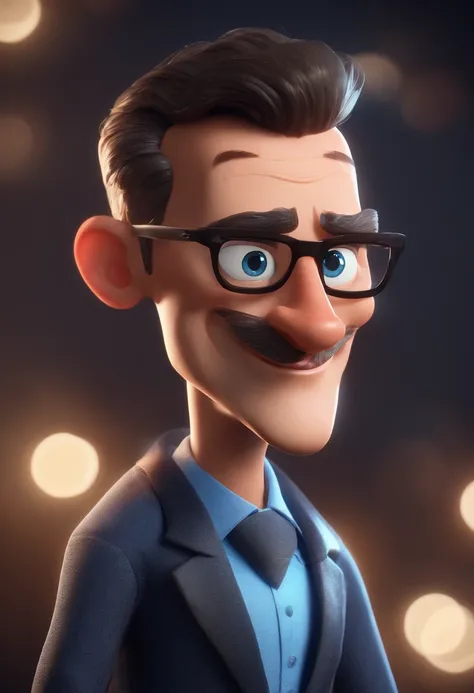 Cartoon character of a man with black glasses and a blue shirt, animation character, Caractere estilizado, animation style rendering, 3D estilizado, Arnold Maya render, 3 d render stylized, toon render keyshot, Personagem 3D, Personagem 3D, 3d rendering st...