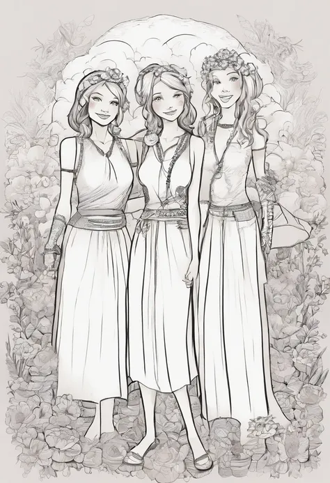 Three Sisters, Hugging and smiling, uma mais velha , uma mais nova e a do meio. Em forma de desenho