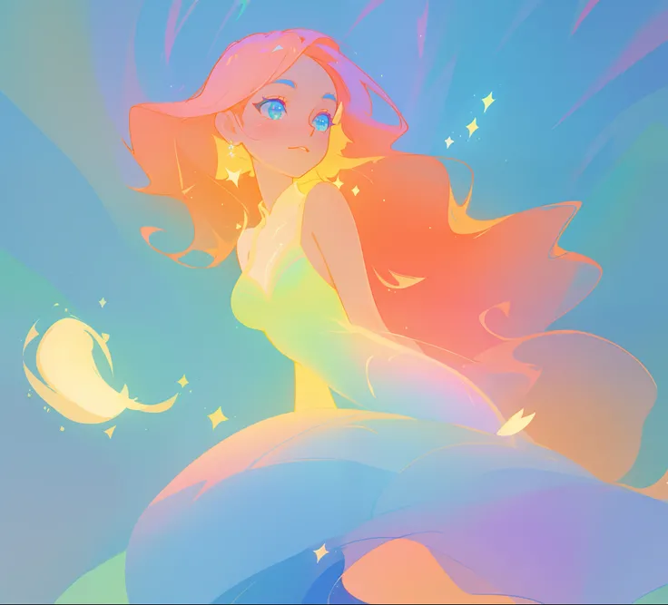 beautiful girl in blue gradient flowing dress, vibrant pastel colors, (colorful), magical lights, sparkling lines of light, inspired by Glen Keane, inspired by Lois van Baarle, disney art style, by Lois van Baarle, glowing aura around her, by Glen Keane, j...