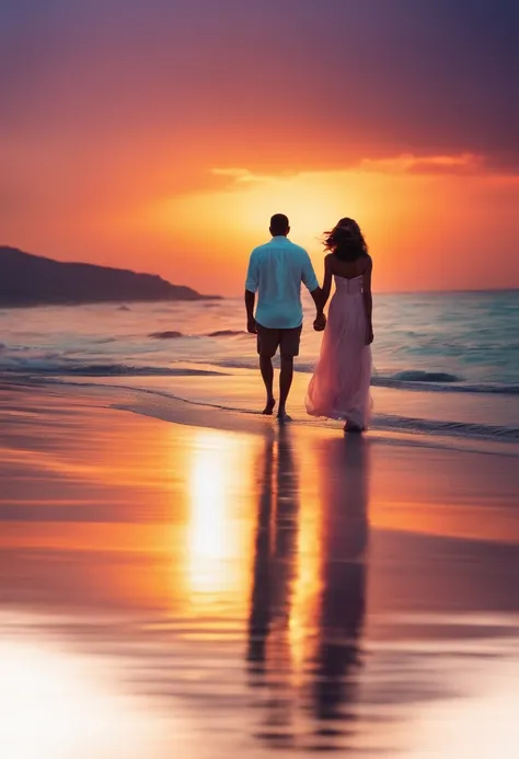 Create couple strolling on the beach holding hands