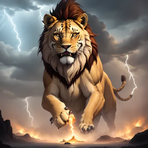 the Lion　Legendary creatures　liger　Utopian　Cool　Hook claws　large plumage　chimera　lightning　The style of the king　king of beasts　Big fangs　tosen