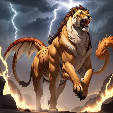 the Lion　Legendary creatures　liger　Utopian　Cool　Hook claws　large plumage　chimera　lightning　The style of the king　king of beasts　Big fangs　tosen