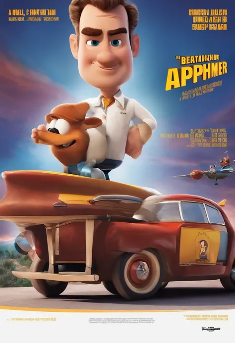 filme Oppenheimer 2023 estilo filmes Pixar, Com nome "Oppenheimer", poster, with credits