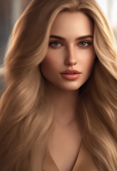 Long-haired girl with blonde highlights,  labios grossos, nariz pouco largo, olhos castanhos, roupa de hospital, tipo pixar 3d