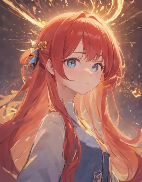 Anime - style image of a woman with long red hair and blue eyes, Ilya Kuvshinov with long hair, Detailed Digital Anime Art, digital anime illustration, Zero-chan Art, digital anime art, Killed Kitagawa Fan Art, long hair anime girl, anime look of a cute gi...