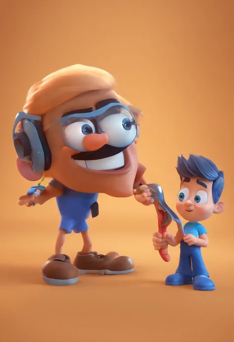 Estilo Pixar: The grown man is holding a naked blue-eyed boy and in his other hand he is holding a pair of scissors and is trying to cut off the boys testicles,3D Poster,Disney