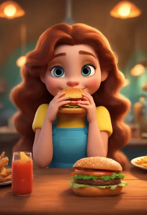 Make a Girl, Shes hungry, como Disney Cartoon, Shes eating hamburger, Pixar, ..3d, Disney