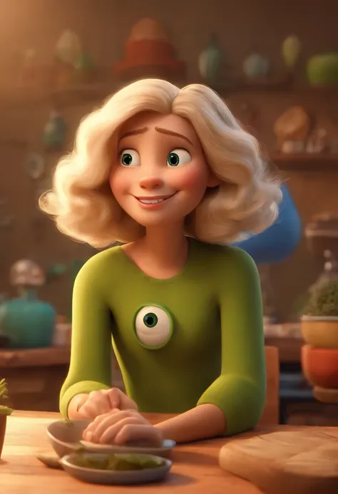 A Disney Pixar-inspired movie poster featuring a white woman with long blonde straight hair, olhos castanhos, uma jovem branca de 15 anos com cabelos escuros ondulados e olhos verdes, uma jovem morena de 17 anos com longos cabelos escuros e um homem alto b...