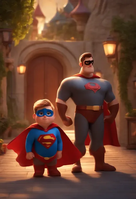 make a boy
Hes 4 years old
Type of Disney cartoon
Hes with his father, Your father is dressed as a superhero.
Pixar, ..3d, Disney