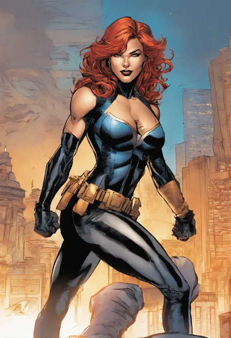 female comic book character concept art, pencils Mike Deodato Jr., David Finch, Ricardo Federici, OliverCoipel, Jim Lee, David aja, J. H. Williams, dynamic pose, full body