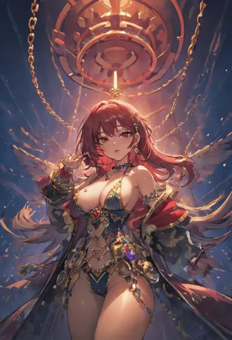 boa hancock, (confident, ocean, standing on a pirate ship, night, dark sky, red glow, myasterious, straw hat, arm up, stunning, gorgeous woman, jewelry, earrings, necklace, sexy attire, very long hair, looking at viewer, straight hair, bangs), Realism, VFX...