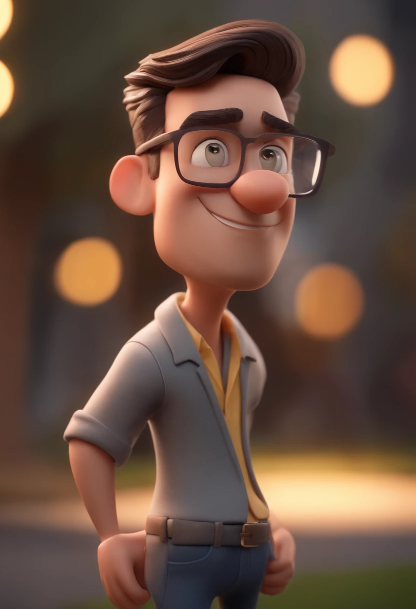 Cartoon character of a man wearing transparent glasses and a gray shirt, um personagem animado, Caractere estilizado, animation style rendering, 3D estilizado, Arnold Maya render, 3 d render stylized, toon render keyshot, Personagem 3D, Personagem 3D, 3d r...