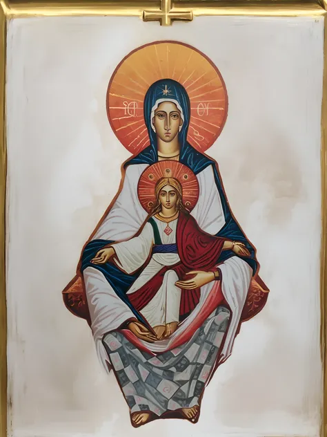 Painting of a woman holding a child on her lap, Iconografia religiosa, Iconografia sagrada, roman catholic icon, Arte sacra, catholic icon, Directed by: Viktor Oliva, queen of heaven, exibido em um altar, orthodox icon, Pintura religiosa, by Beta Vukanović...