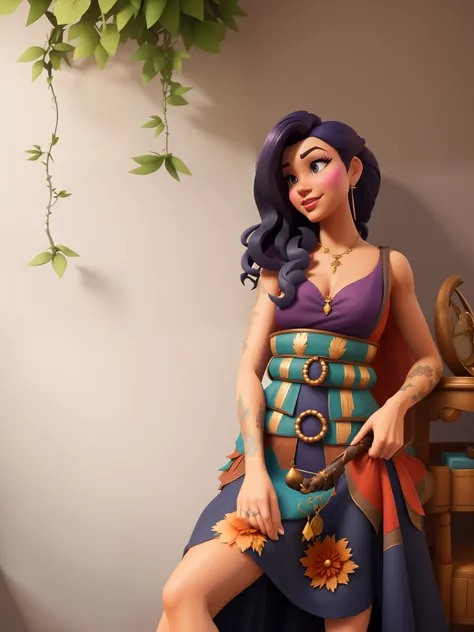 Theres a woman in a dress sitting on a chair, Arte no estilo da Disney, stylized as a 3d rendering, 3 d render stylized, 3d rendering stylized, arte digital estilizada, pintura de personagem bonita, character is in her natural pose, estilo fantasia 8 k oct...