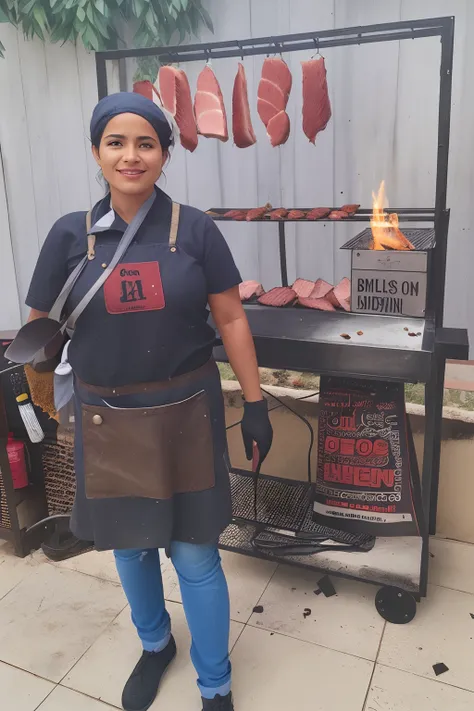 Woman standing in front of a grill with meat on it, by Gina Pellón, by Amelia Peláez, by João Artur da Silva, Directed by: Judith Gutierrez, por Ingrida Juniper, Directed by: Emma Rios, Directed by: CeFerí Olivé, Directed by: Ramon Silva, by Almada Negreir...