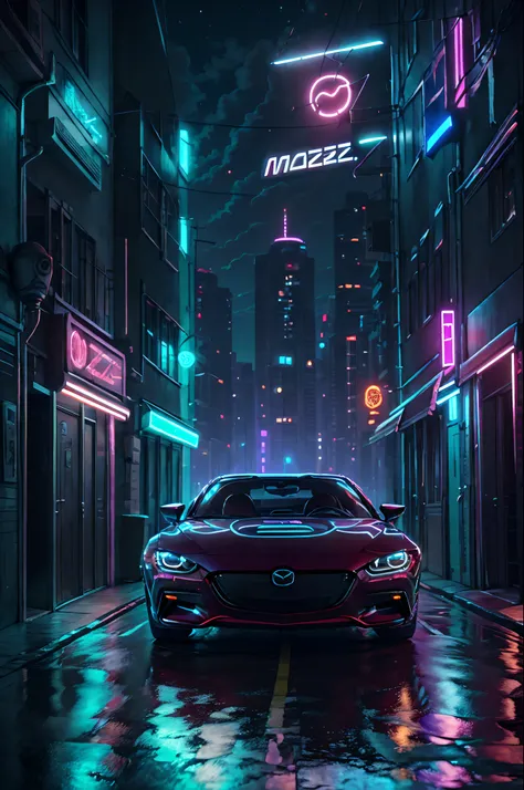 retroonda. cidade, Mazda M6 2018,Kit de Corpo Largo, caminho,  purple neon lights, sol, montanha, 
(master part,circunstanciado,Altas),