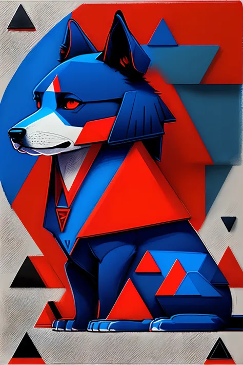 (masterpiece, 4k ,ultra detailed,raw photo:1.2),illustration, (portrait:1.2),(from side:1.2),(looking right:1.2), (simple a dog xoloescuintle background,blue, red, wite, black and orange background1.4), (art deco:1.4), (minimalism:1.4), (clean:1.4), (flat_...