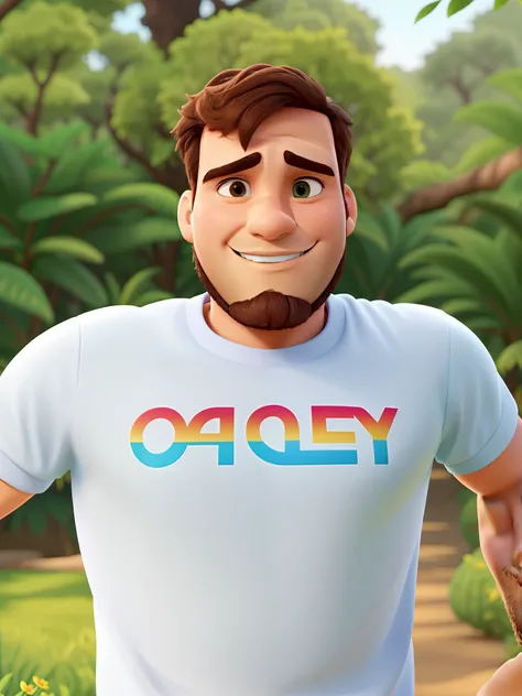 Homem jovem com uma floresta de fundo no estilo Disney Pixar, sem barba, alta qualidade, melhor qualidade