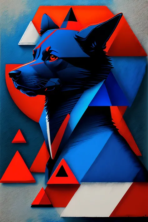 (masterpiece, 4k ,ultra detailed,raw photo:1.2),illustration, (portrait:1.2),(from side:1.2),(looking right:1.2), (simple a dog xoloescuintle background,blue, red, wite, black and orange background1.4), (art deco:1.4), (minimalism:1.4), (clean:1.4), (flat_...