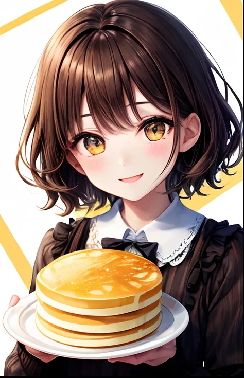 girl with、No background、without background、Background through、Brown-haired hair、brown haired、short-cut、Subject bangs、Aligned bangs、Sareme、Eyes are yellow、Yellow eyes、Eyes sparkle、Sparkling eyes、Brown striped dress、Brown dress、long-sleeve、bow ribbon、crepe、p...