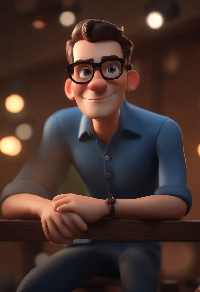 Cartoon character of a man with black glasses and a blue shirt, animation character, Caractere estilizado, animation style rendering, 3D estilizado, Arnold Maya render, 3 d render stylized, toon render keyshot, Personagem 3D, Personagem 3D, 3d rendering st...